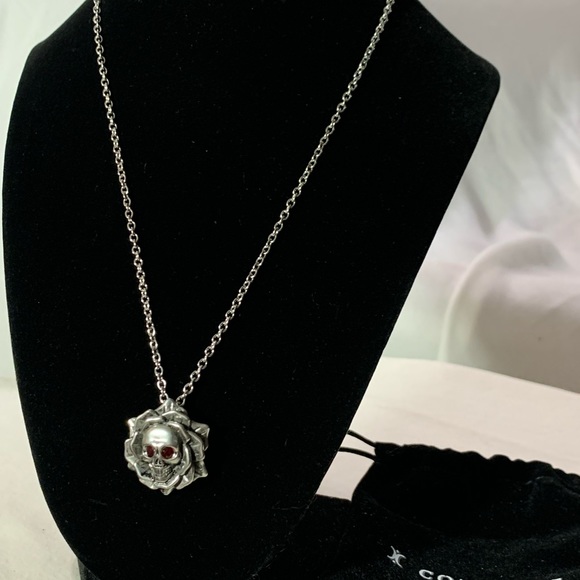 SKULL ROSE BIRTHSTONE NECKLACE WITH SWAROVSKI CRYSTAL - Garnet - Picture 3 of 5